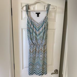WHBM Dress. Teal Aztec Geometric Drop Waist Dress. Size Small